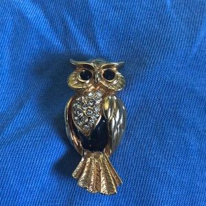 Vintage Signed Swarovski Gold Rhinestones Owl